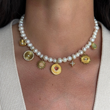 Eve - Collier perles d'eau douce véritables pendentifs plaqué or 18 carats