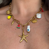 Dolce - Collier gros maillons pendentifs méditerranéen plaqué or 18 carats