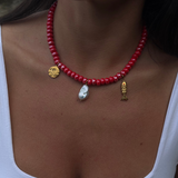 Honey - collier en perles céramique rouge charms