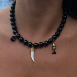 Alia - Collier perles Agate naturelles noire charms