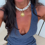 Irene - Collier perles d'eau douce véritables pendentif soleil plaqué or 18 carats