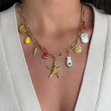 Dolce - Collier gros maillons pendentifs méditerranéen plaqué or 18 carats