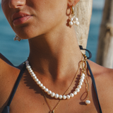Charlie - Collier moitié perles moitié chaîne plaqué or 18 carats