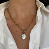 Milo - Collier pendentif perle d'eau douce maillons plaqué or 18 carats