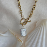 Milo - Collier pendentif perle d'eau douce maillons plaqué or 18 carats