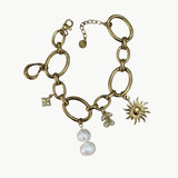 Ophelia - Bracelet grosse maille charms plaque or 18 carats