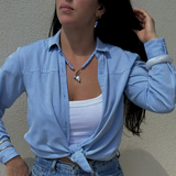 Rownie - Collier perles bleu pastel en céramique