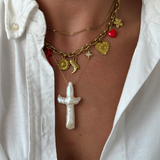 Gianni - Collier chaîne avec multi charms plaqué or 18 carats