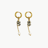 Alma - Boucles d’oreilles jaspe dalmatien & perle d’eau douce