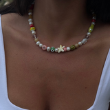 Rose - collier perles d'eau douce & charms colorés