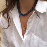 Noam - Collier en perles de Calcédoine naturelles bleu