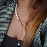 Charlie - Collier moitié perles moitié chaîne plaqué or 18 carats