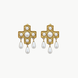 Georgina - Boucles d'oreilles croix perlée & gouttes