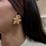 Luna - Boucles d'oreilles étoile de mer strass plaqué or 18 carats