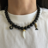 Alia - Collier perles Agate naturelles noire charms