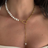 Charlie - Collier moitié perles moitié chaîne plaqué or 18 carats