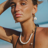 Charlie - Collier moitié perles moitié chaîne plaqué or 18 carats