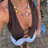 Dolce - Collier gros maillons pendentifs méditerranéen plaqué or 18 carats