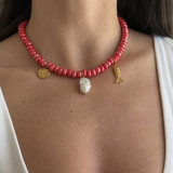 Honey - collier en perles céramique rouge charms