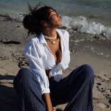 Irene - Collier perles d'eau douce véritables pendentif soleil plaqué or 18 carats