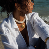 Irene - Collier perles d'eau douce véritables pendentif soleil plaqué or 18 carats