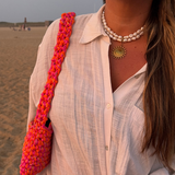 Irene - Collier perles d'eau douce véritables pendentif soleil plaqué or 18 carats