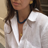 Noam - Collier en perles de Calcédoine naturelles bleu