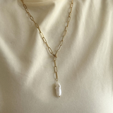 Dolores - Collier maille pendentif perle d'eau douce véritable