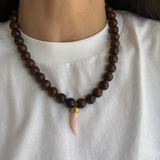 Silas - Collier perles de Jade naturelle pendentif corne