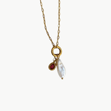 Ryo - Collier long perle d'eau douce & cristal rouge