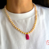 Shiloh - collier perles Agate naturelles rose pastel poisson