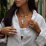 Gianni - Collier chaîne avec multi charms plaqué or 18 carats