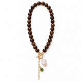 Bonnie - Collier pierre jade naturelle marron & perle baroque